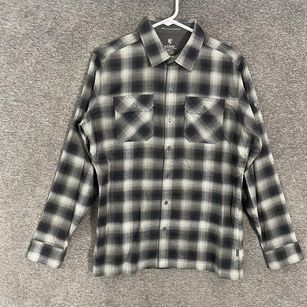 Kuhl Shirt Mens Small Gray Plaid Cotton Dillingr Flannel Long Sleeve Button Up